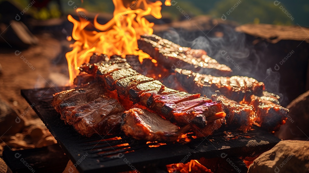 Costelinha de churrasco brasileira em fogo de chão