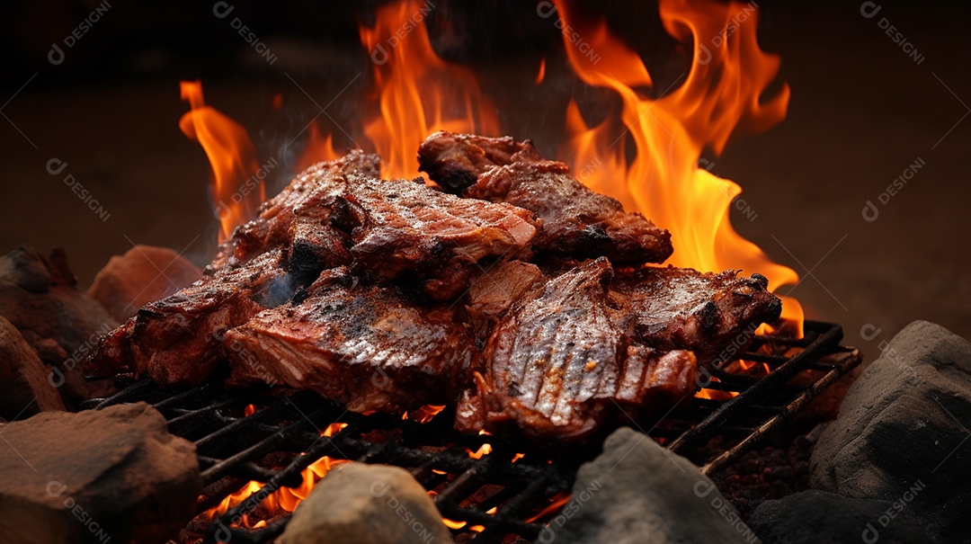 Costelinha de churrasco brasileira em fogo de chão