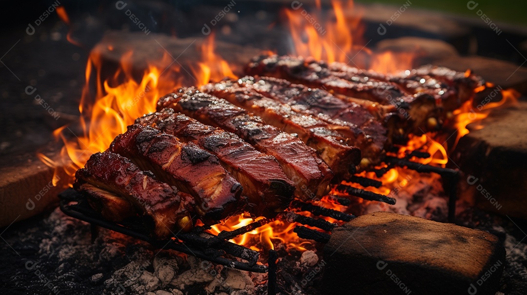 Costelinha de churrasco brasileira em fogo de chão