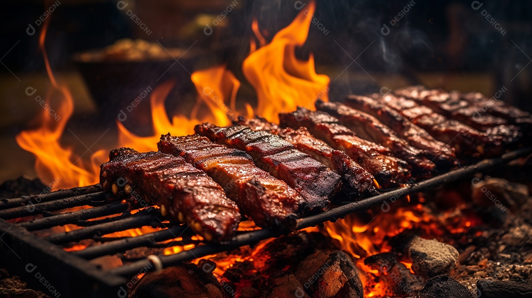 Costelinha de churrasco brasileira em fogo de chão