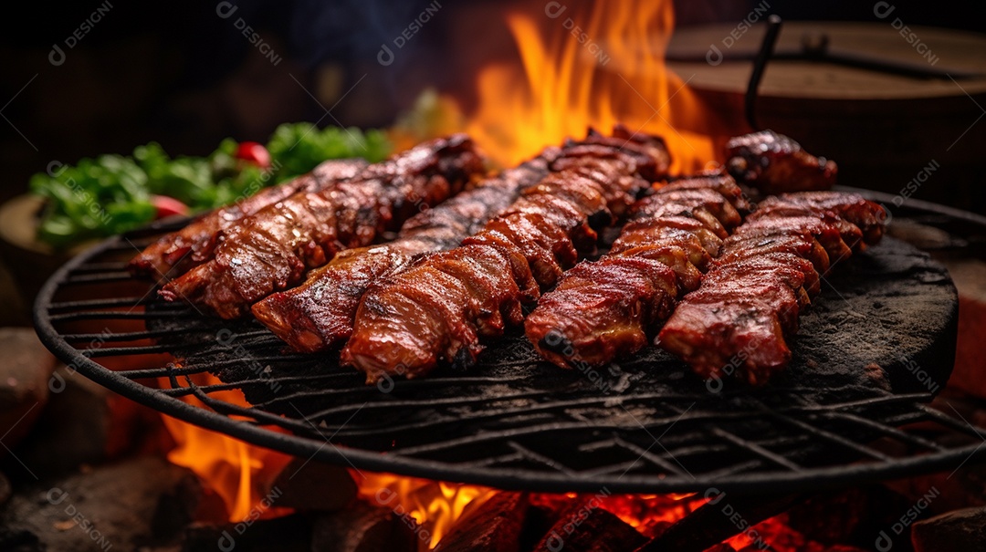 Costelinha de churrasco brasileira em fogo de chão