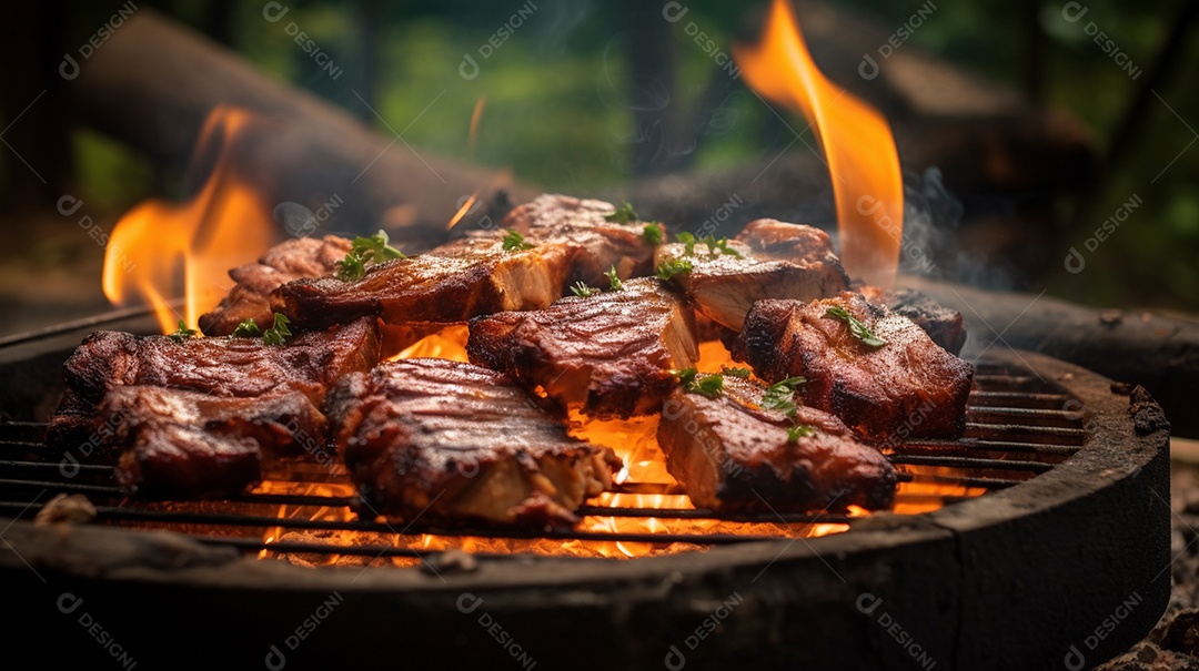 Costelinha de churrasco brasileira em fogo de chão