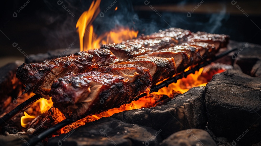 Costelinha de churrasco brasileira em fogo de chão