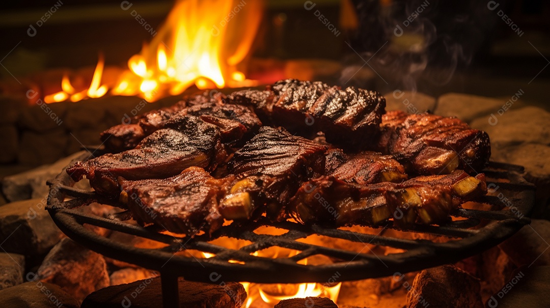 Costelinha de churrasco brasileira em fogo de chão