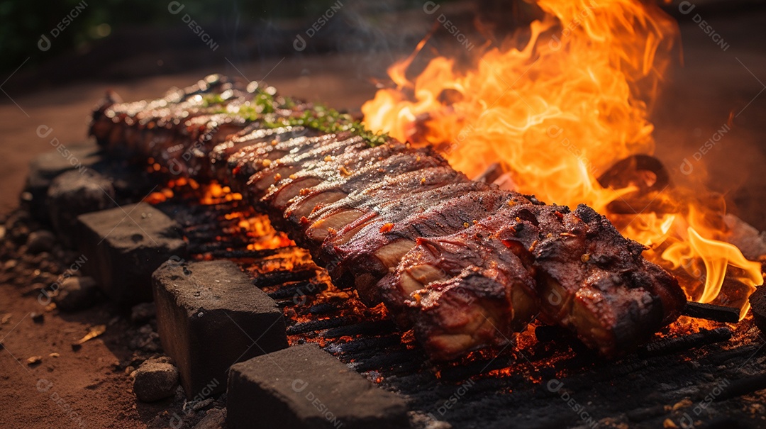 Costelinha de churrasco brasileira em fogo de chão