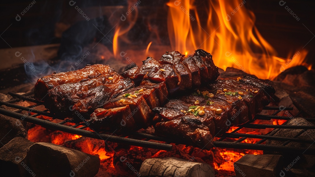 Costelinha de churrasco brasileira em fogo de chão