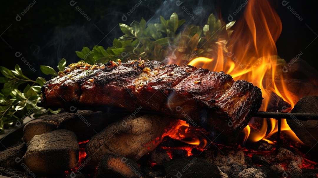 Costelinha de churrasco brasileira em fogo de chão