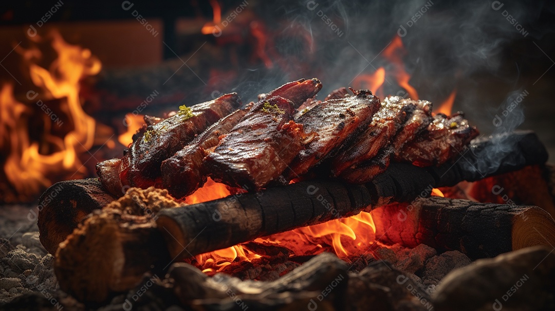 Costelinha de churrasco brasileira em fogo de chão