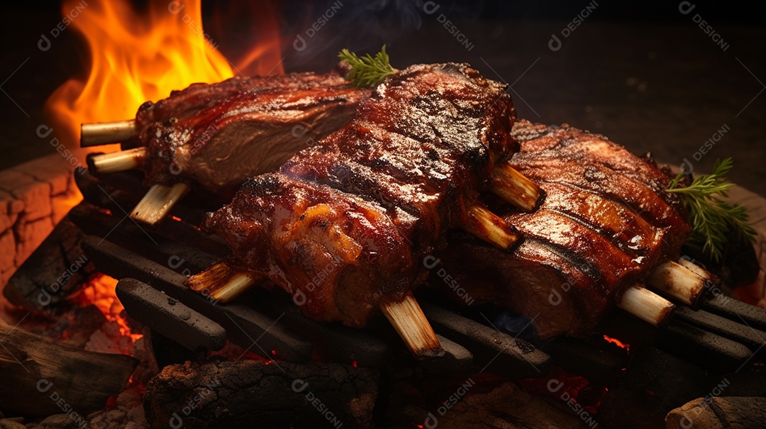 Costelinha de churrasco brasileira em fogo de chão