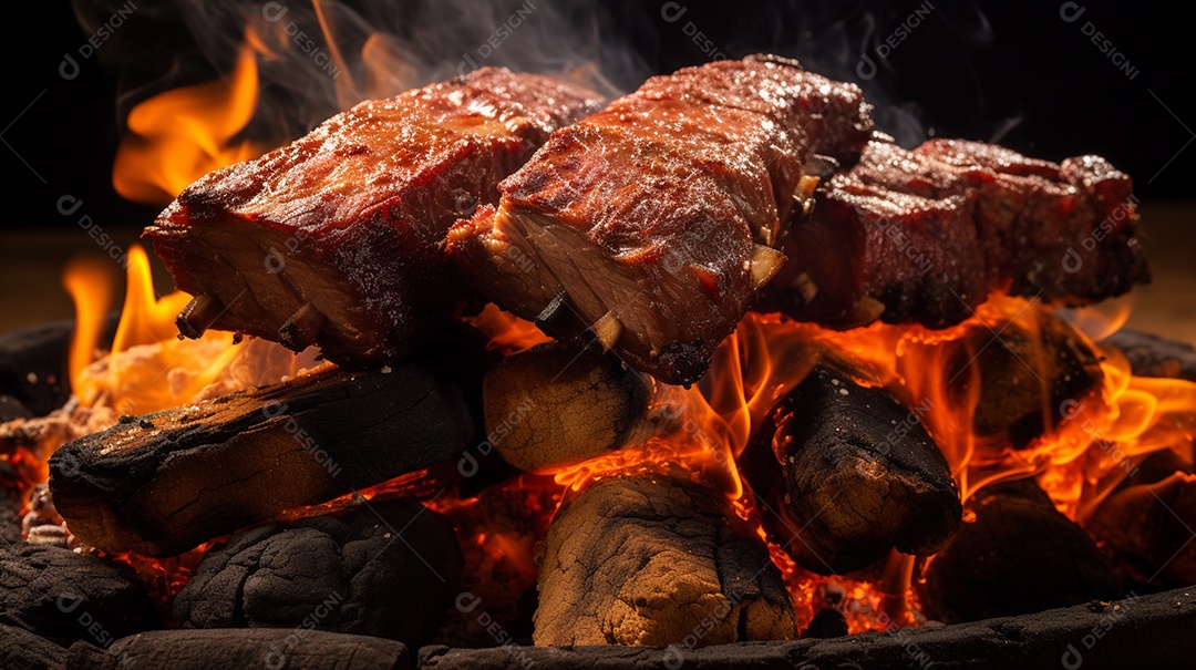 Costelinha de churrasco brasileira em fogo de chão