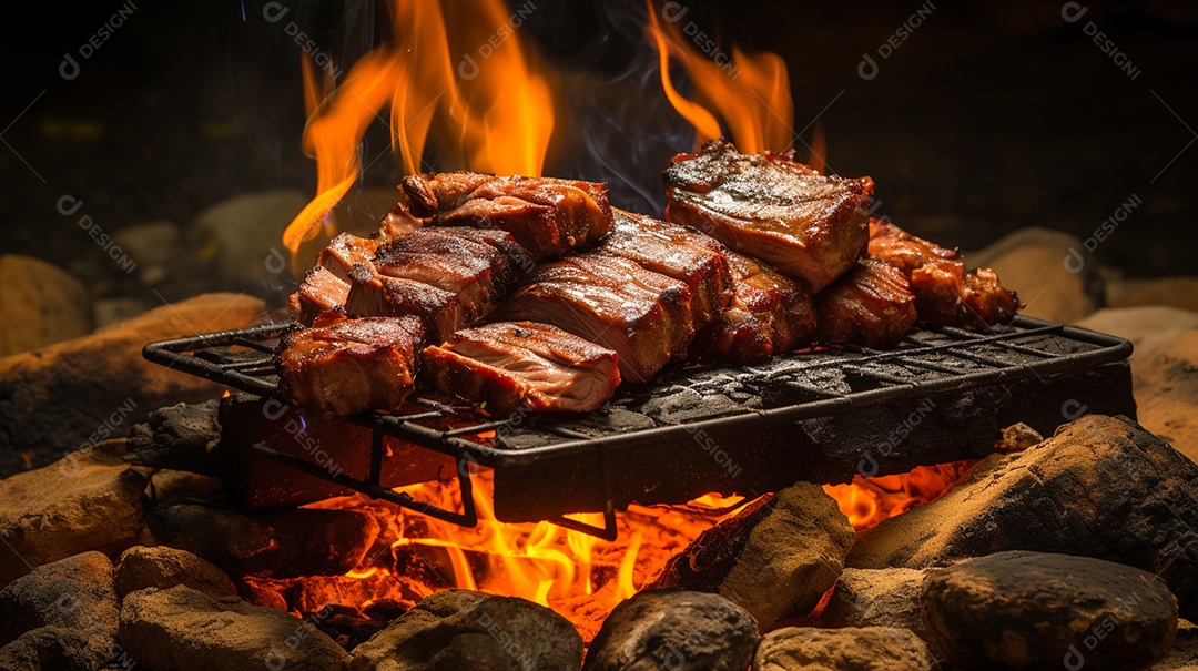 Costelinha de churrasco brasileira em fogo de chão