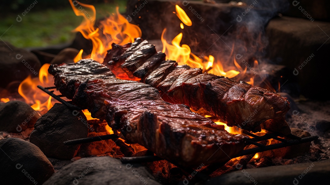 Costelinha de churrasco brasileira em fogo de chão