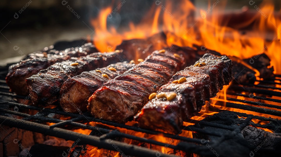 Costelinha de churrasco brasileira em fogo de chão