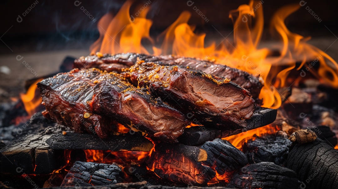 Costelinha de churrasco brasileira em fogo de chão