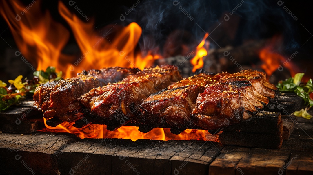 Costelinha de churrasco brasileira em fogo de chão