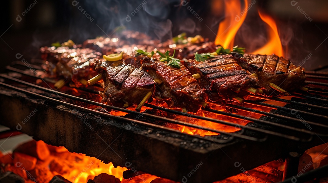 Costelinha de churrasco brasileira em fogo de chão