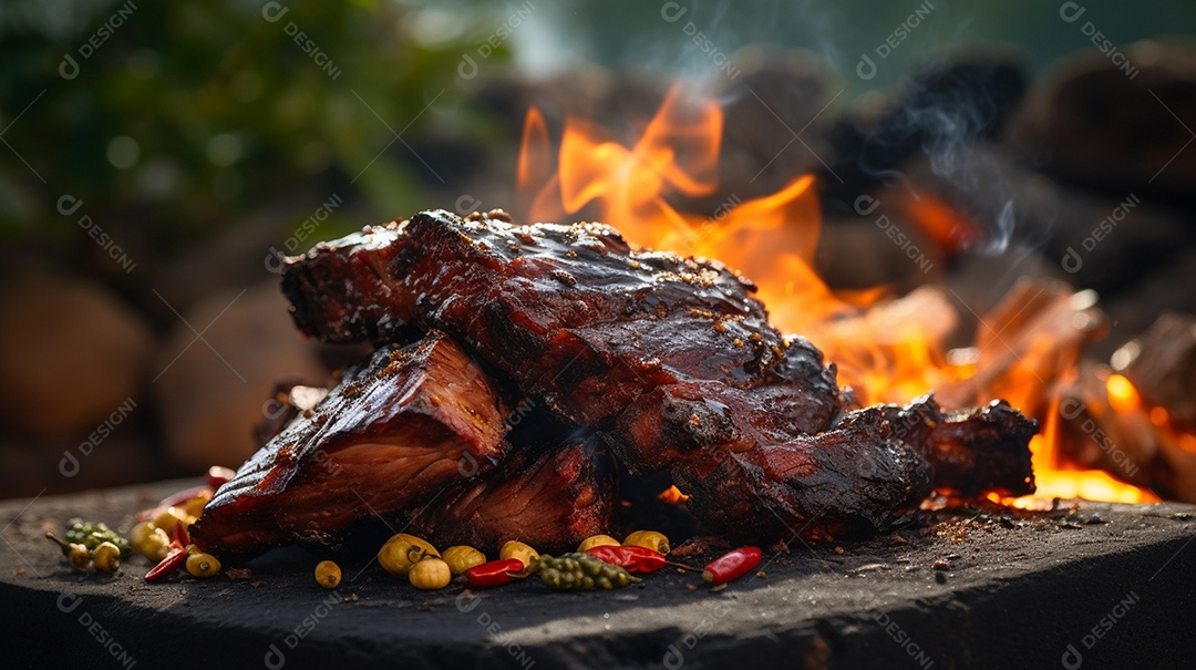 Costelinha de churrasco brasileira em fogo de chão