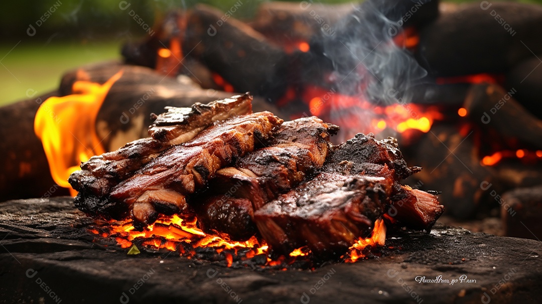 Costelinha de churrasco brasileira em fogo de chão