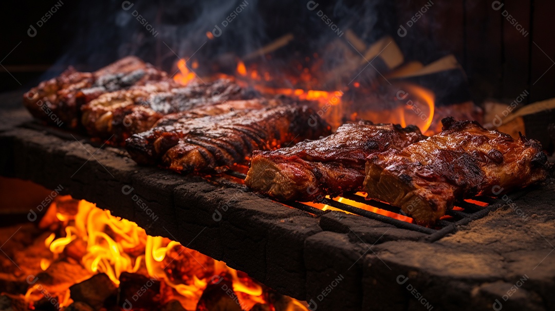 Costelinha de churrasco brasileira em fogo de chão