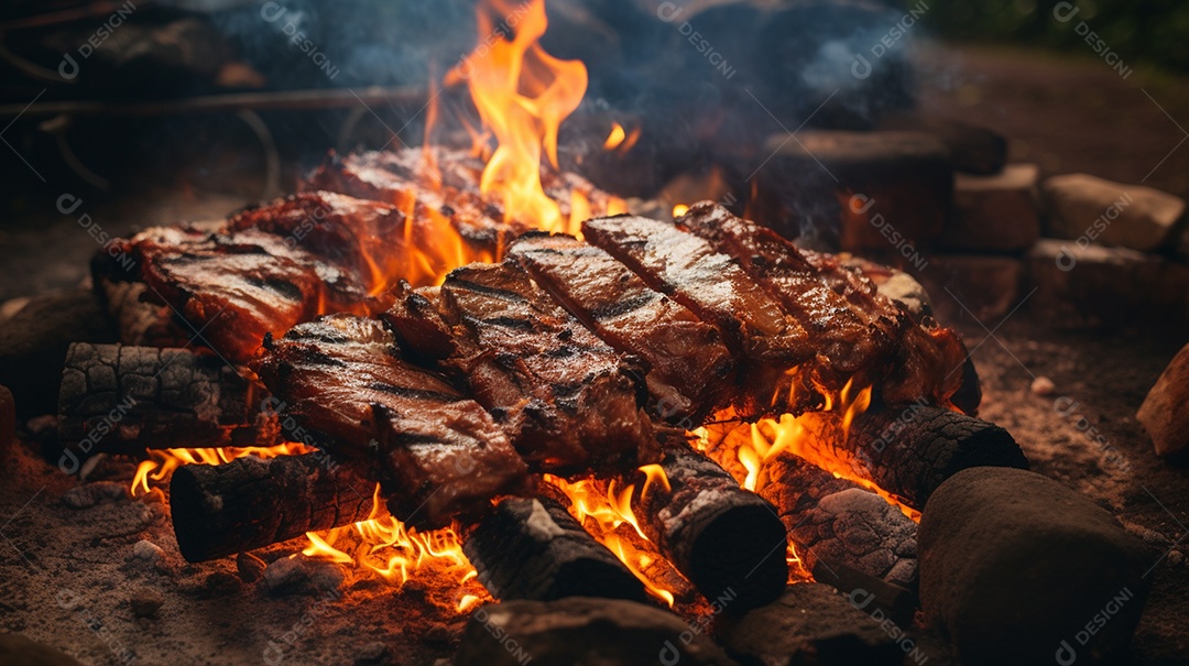 Costelinha de churrasco brasileira em fogo de chão