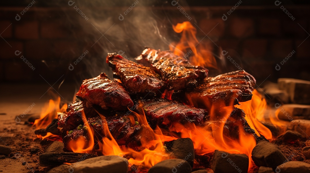 Costelinha de churrasco brasileira em fogo de chão