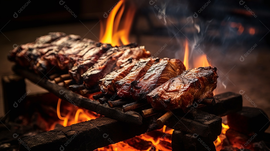 Costelinha de churrasco brasileira em fogo de chão