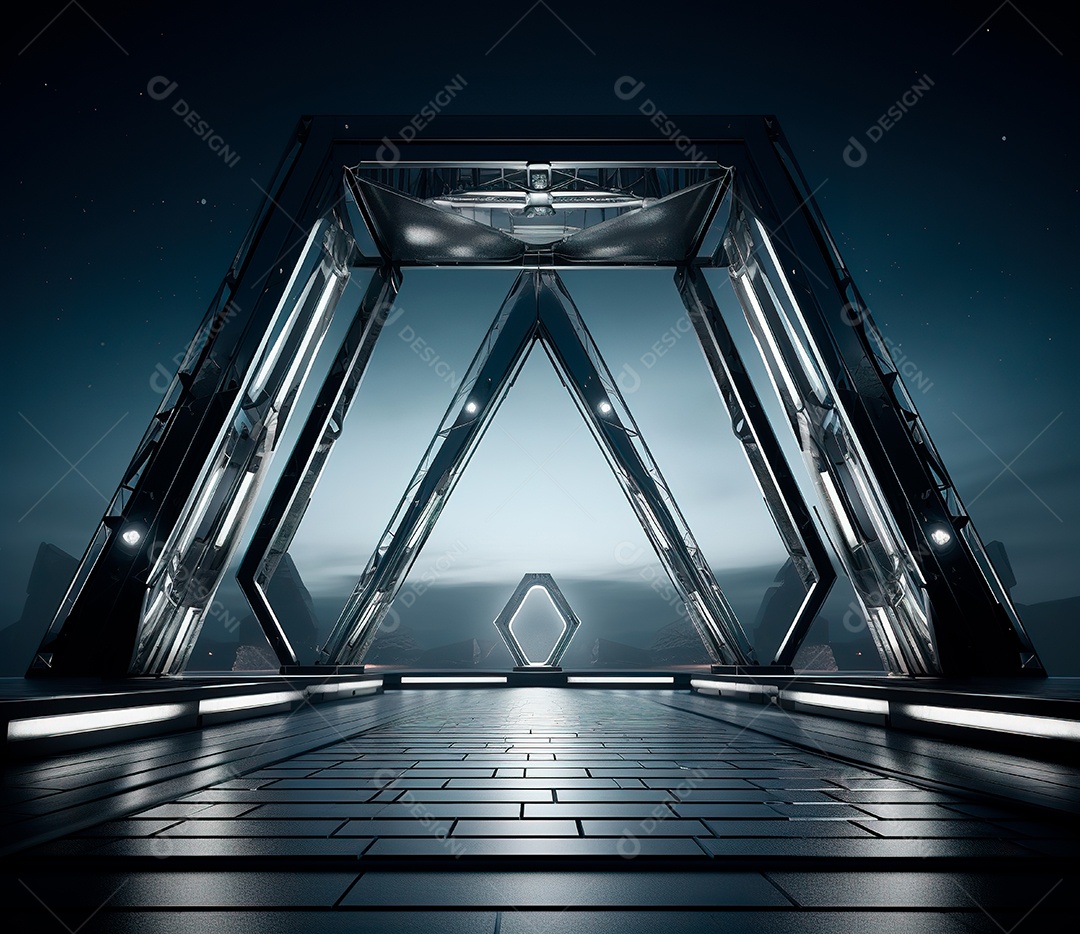 Palco com estrutura de ferro e metal