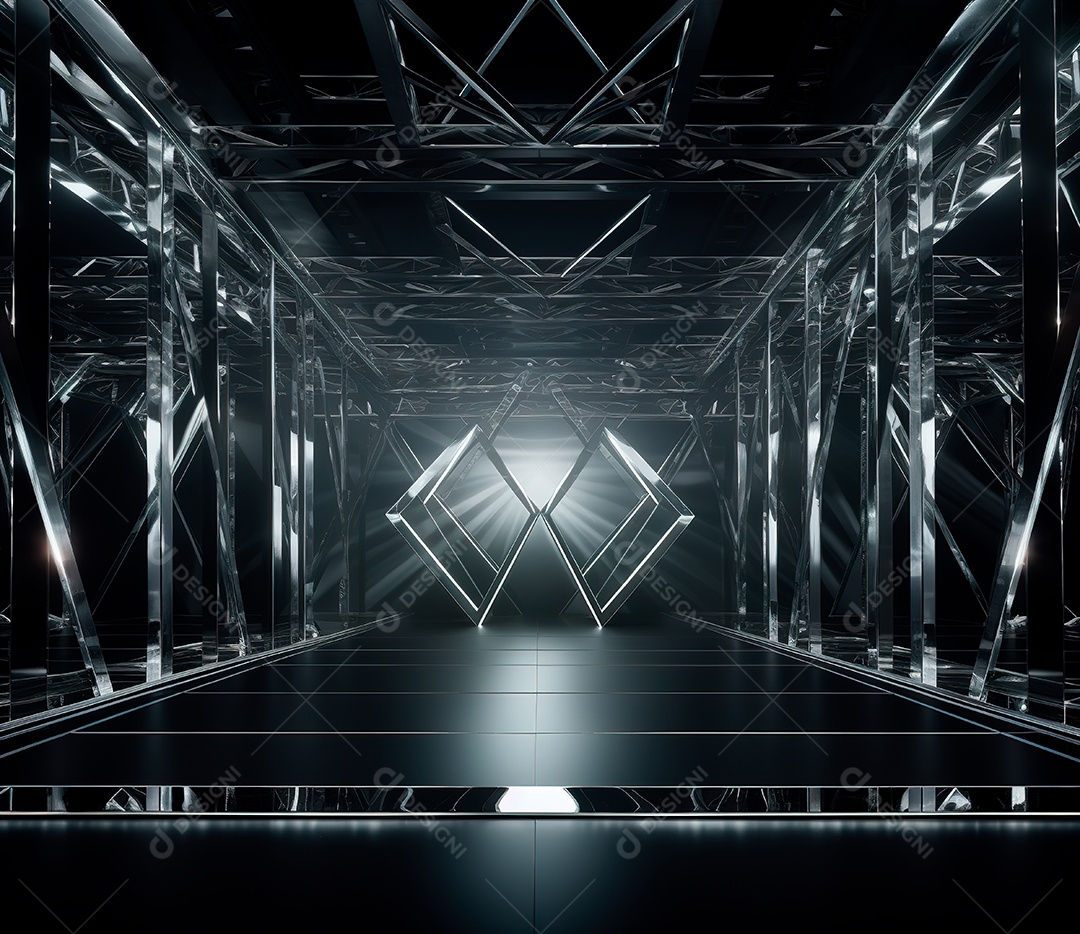 Palco com estrutura de ferro e metal