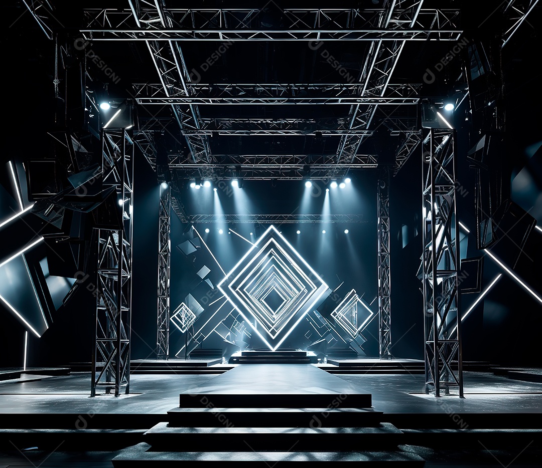 Palco com estrutura de ferro e metal