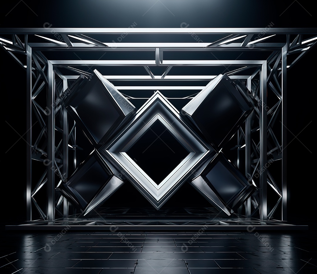 Palco com estrutura de ferro e metal