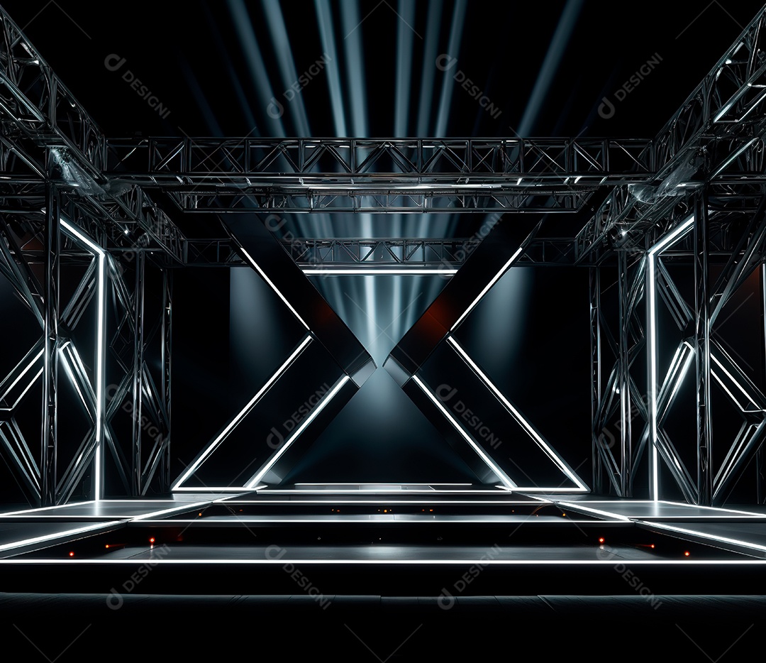 Palco com estrutura de ferro e metal