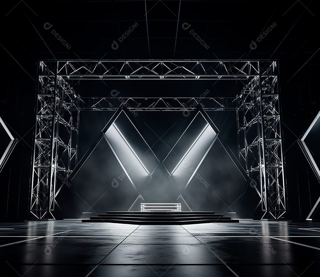 Palco com estrutura de ferro e metal