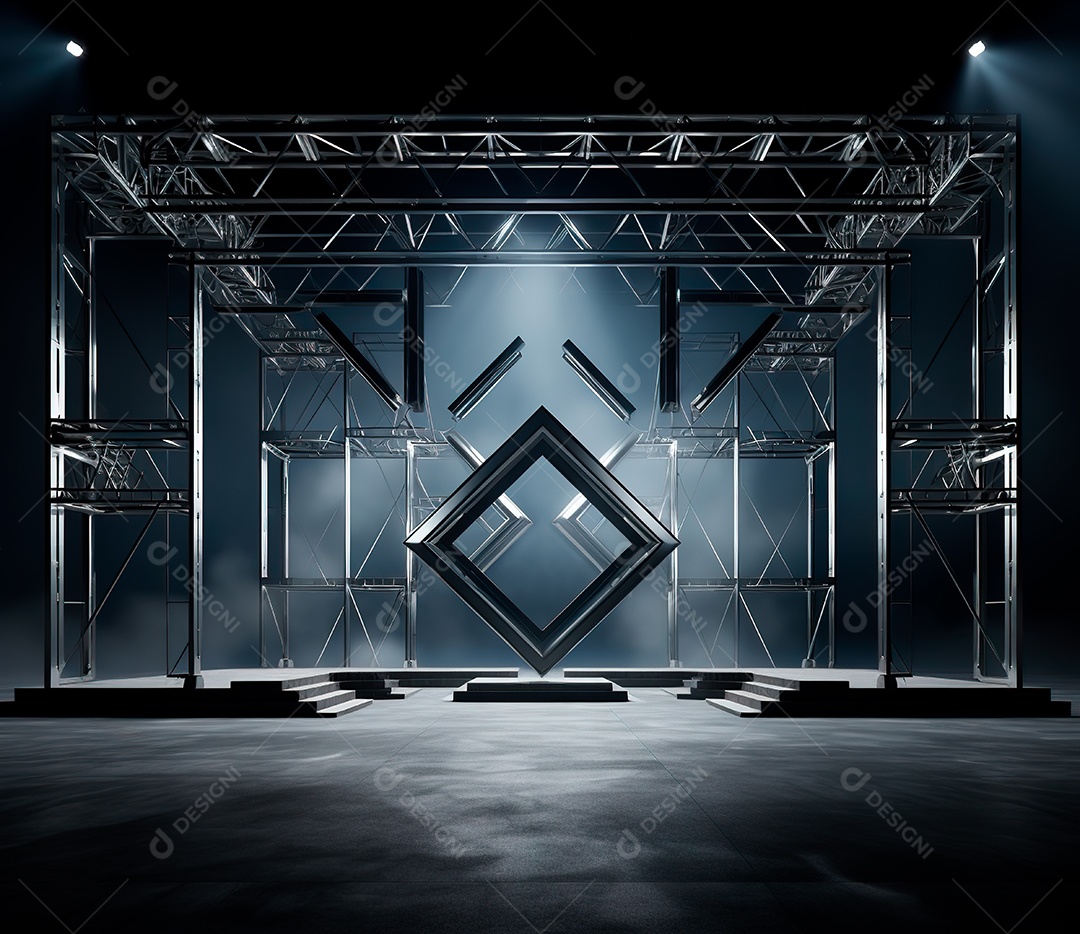 Palco com estrutura de ferro e metal