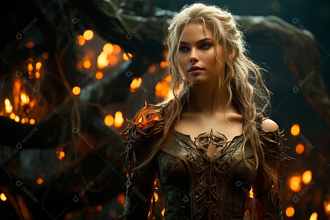 Bruxa, envolta em névoa, emerge de um denso nevoeiro