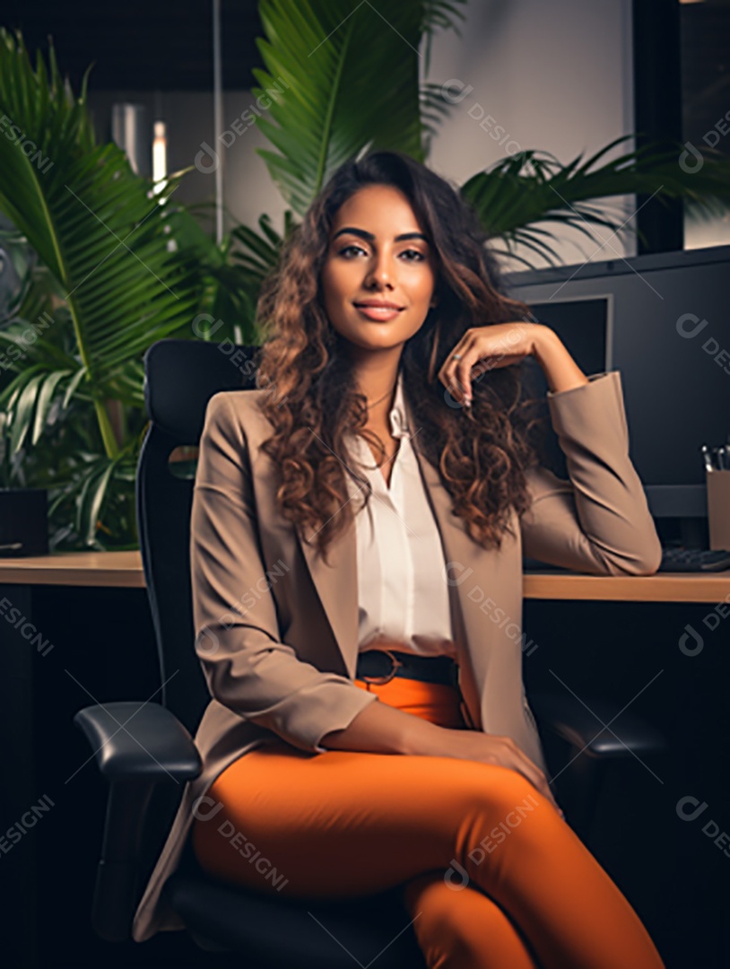 Uma linda empresária de sucesso sob um escritório