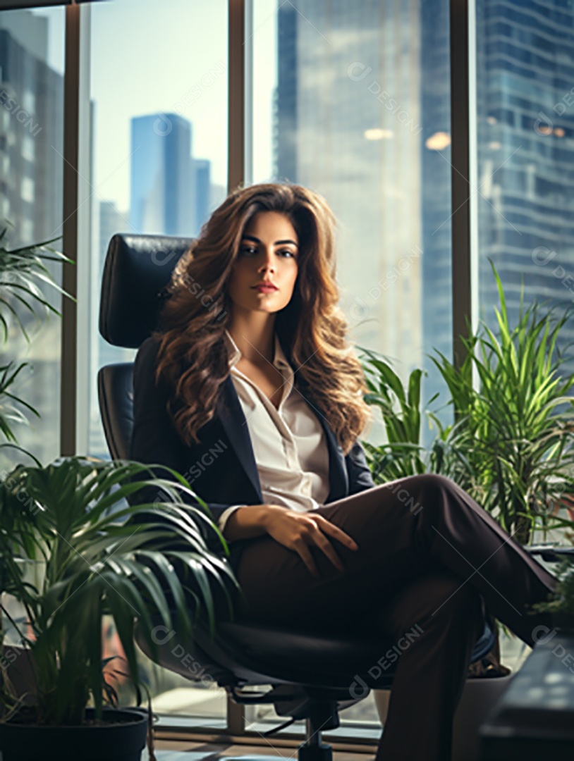 Uma linda empresária de sucesso sob um escritório