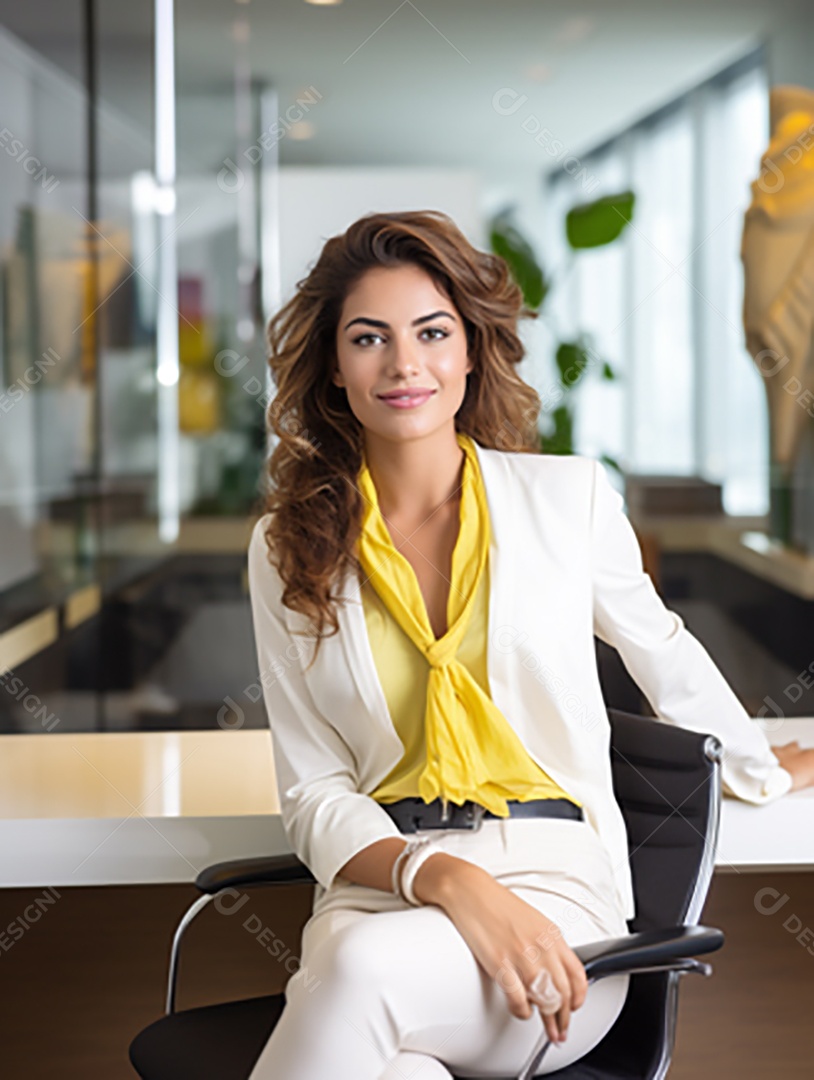 Uma linda empresária de sucesso sob um escritório