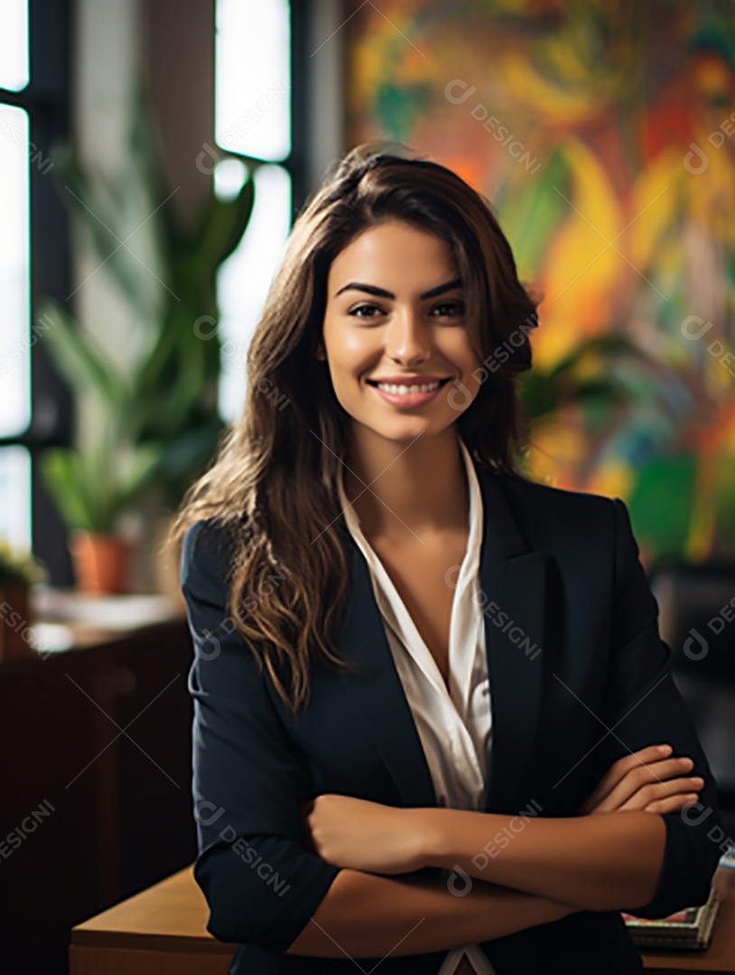 Uma linda empresária de sucesso sob um escritório