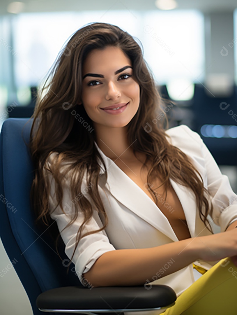 Uma linda empresária de sucesso sob um escritório