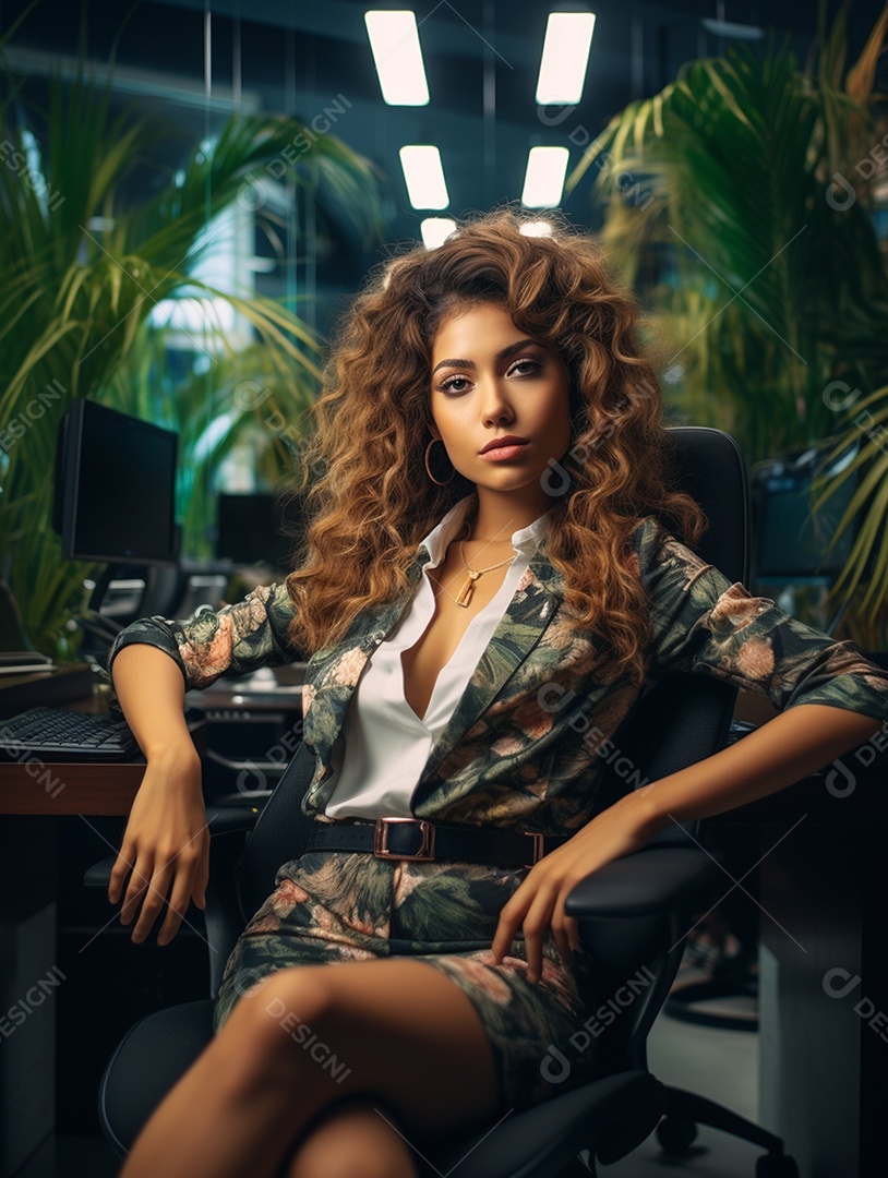 Uma linda empresária de sucesso sob um escritório