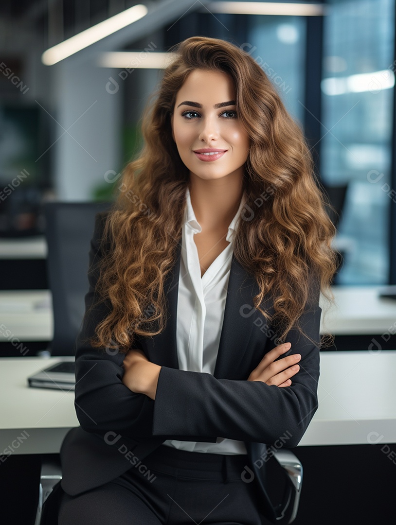 Uma linda empresária de sucesso sob um escritório