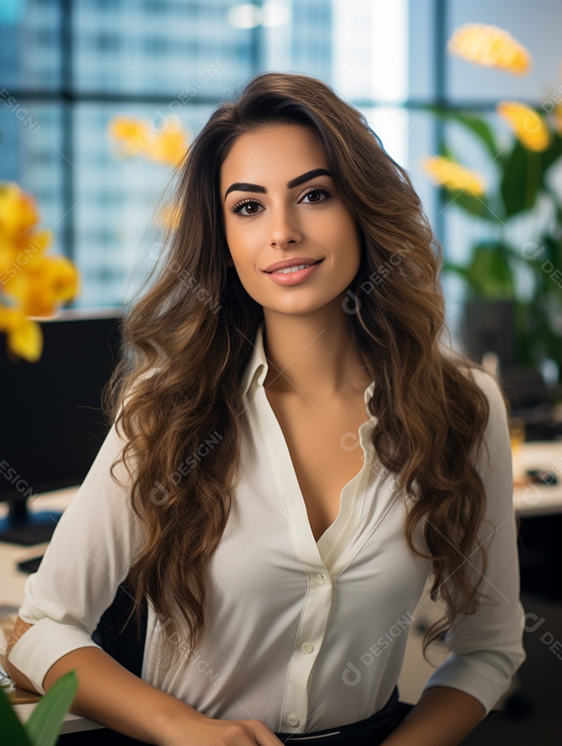 Uma linda empresária de sucesso sob um escritório