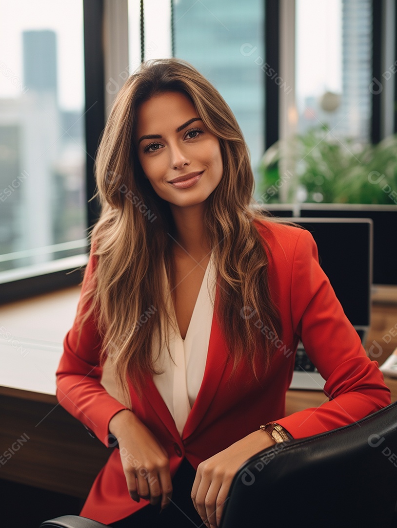 Uma linda empresária de sucesso sob um escritório