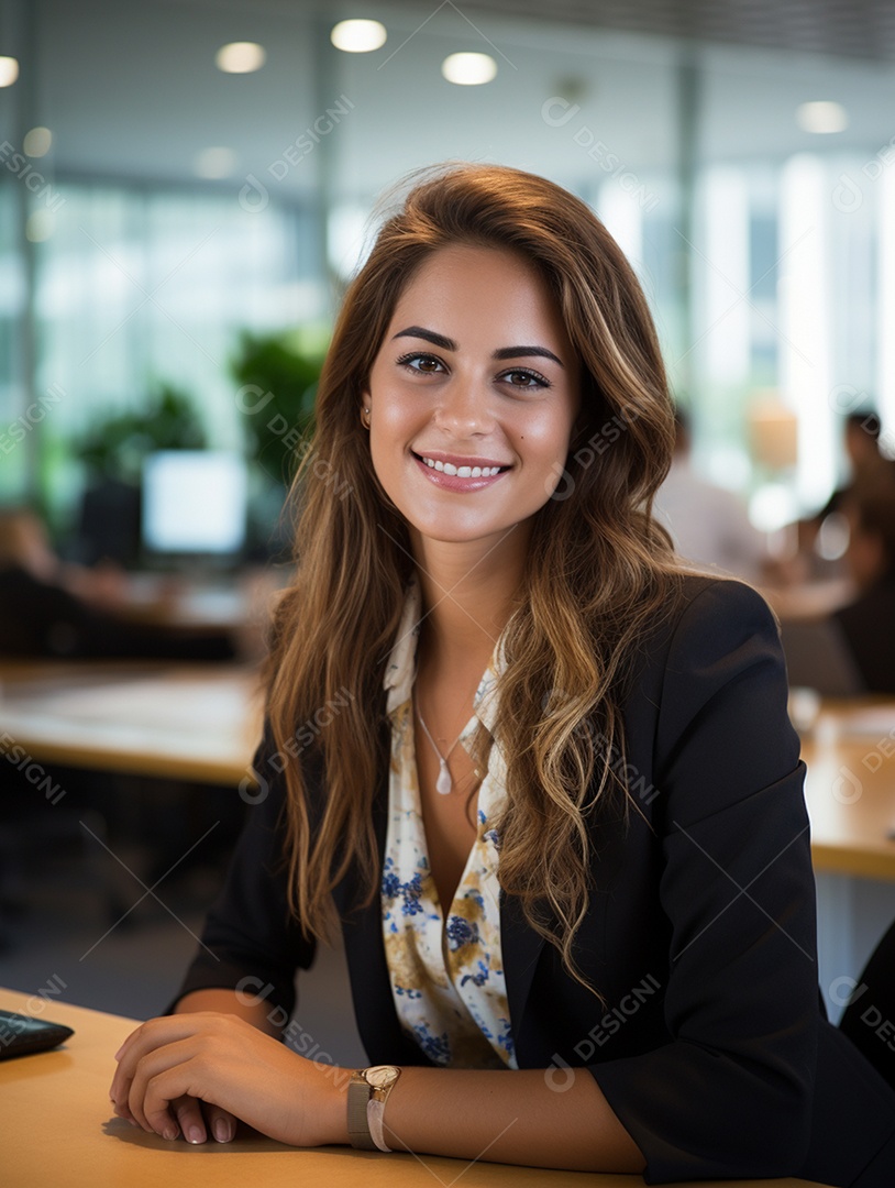 Uma linda empresária de sucesso sob um escritório