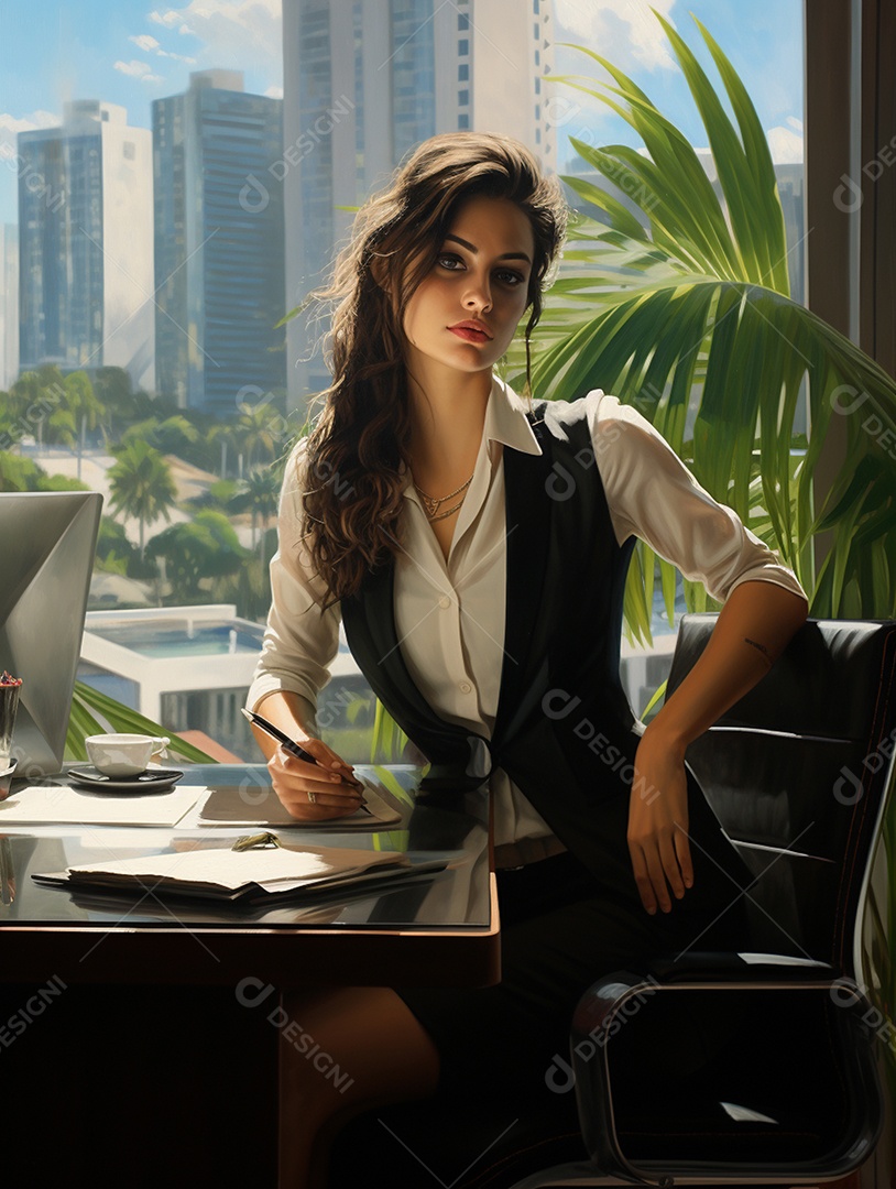 Uma linda empresária de sucesso sob um escritório