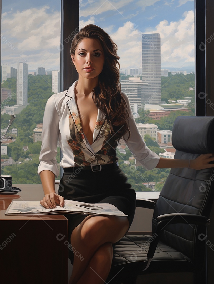 Uma linda empresária de sucesso sob um escritório