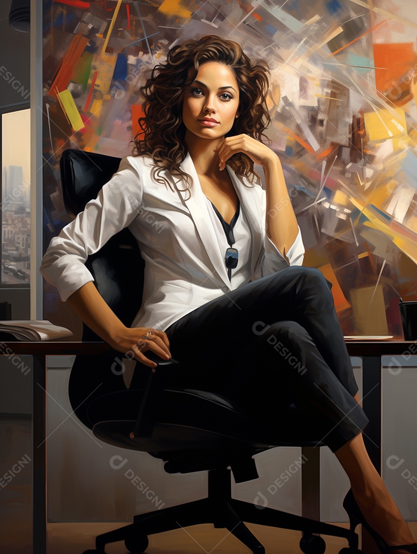 Uma linda empresária de sucesso sob um escritório