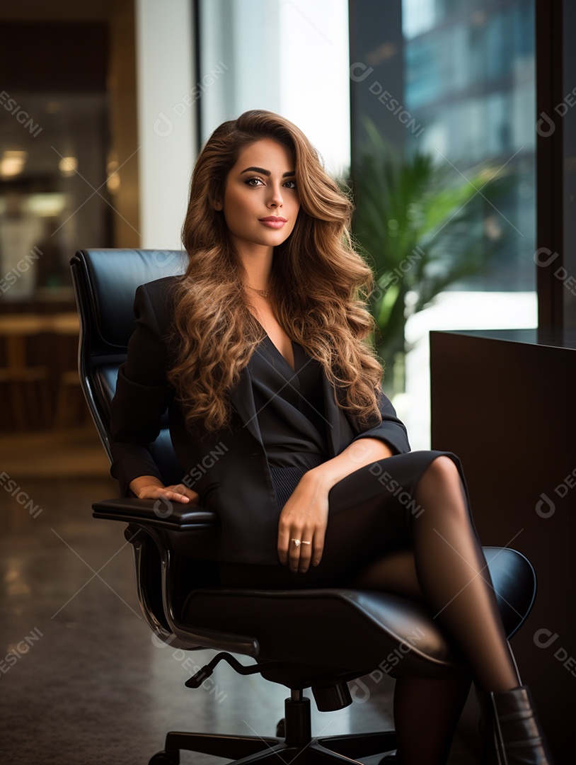 Uma linda empresária de sucesso sob um escritório