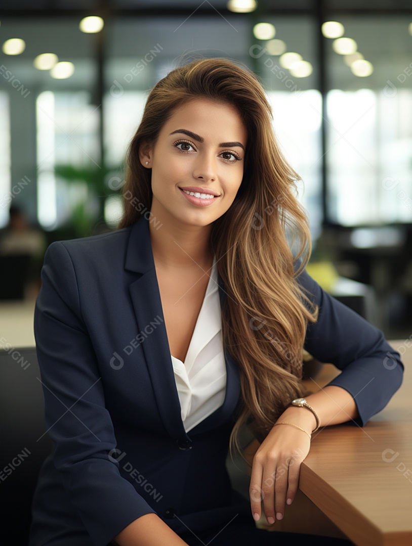 Uma linda empresária de sucesso sob um escritório