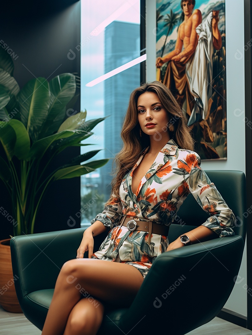 Uma linda empresária de sucesso sob um escritório